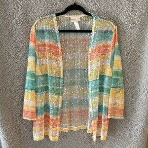 Alfred Dunner Colorful Striped Light-Weight Open Cardigan